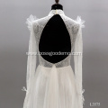 Customized simple style embroidery long train white wedding dress bridal gowns lace